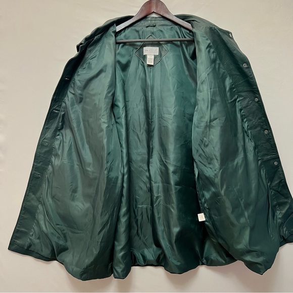 Vintage Via Accenti Dark Green Leather Jacket Button Front Coat Womens Sz 30W - Picture 3 of 11